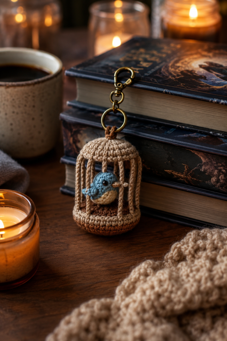 Charming Crochet Birdcage Keychain Amigurumi Bird Free to Fly