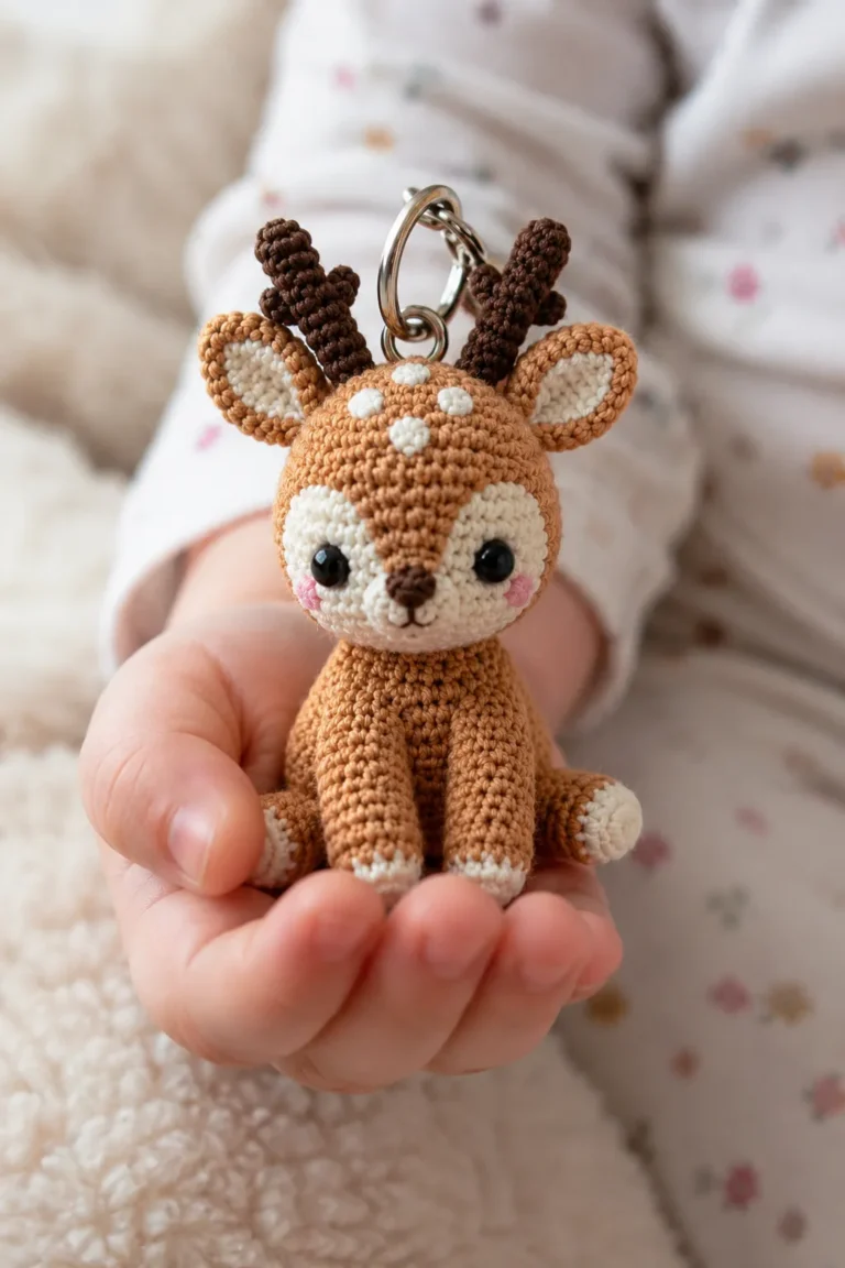 Mini Crochet Deer Keychain Pattern | Woodland Amigurumi