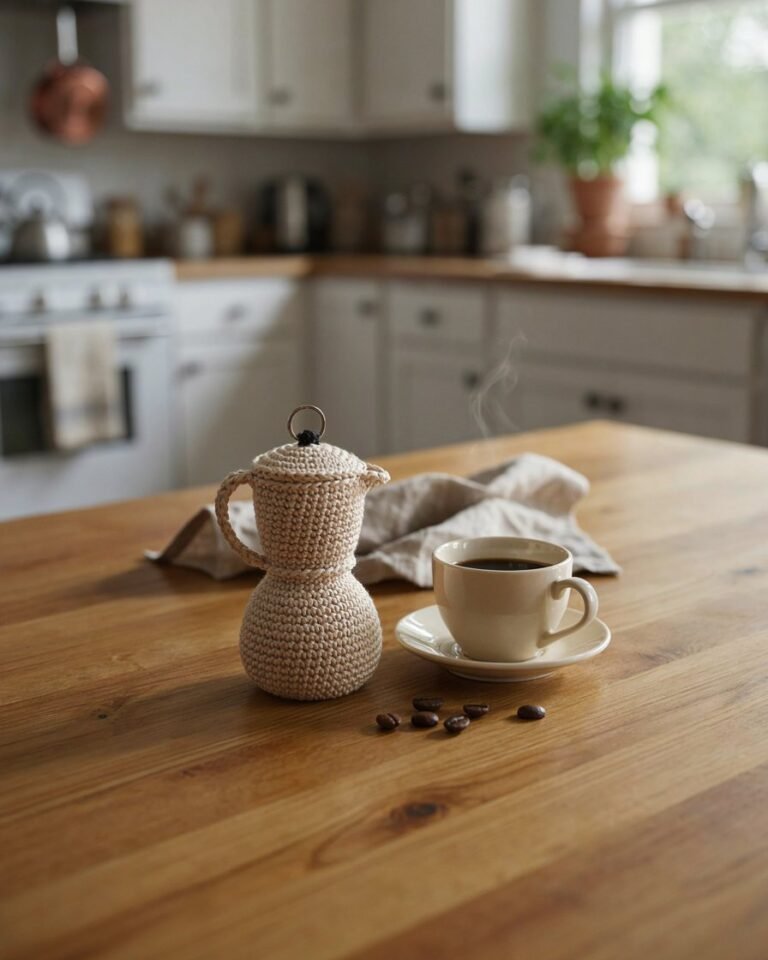 Adorable Crochet Coffee Maker Keychain for Coffee Lovers