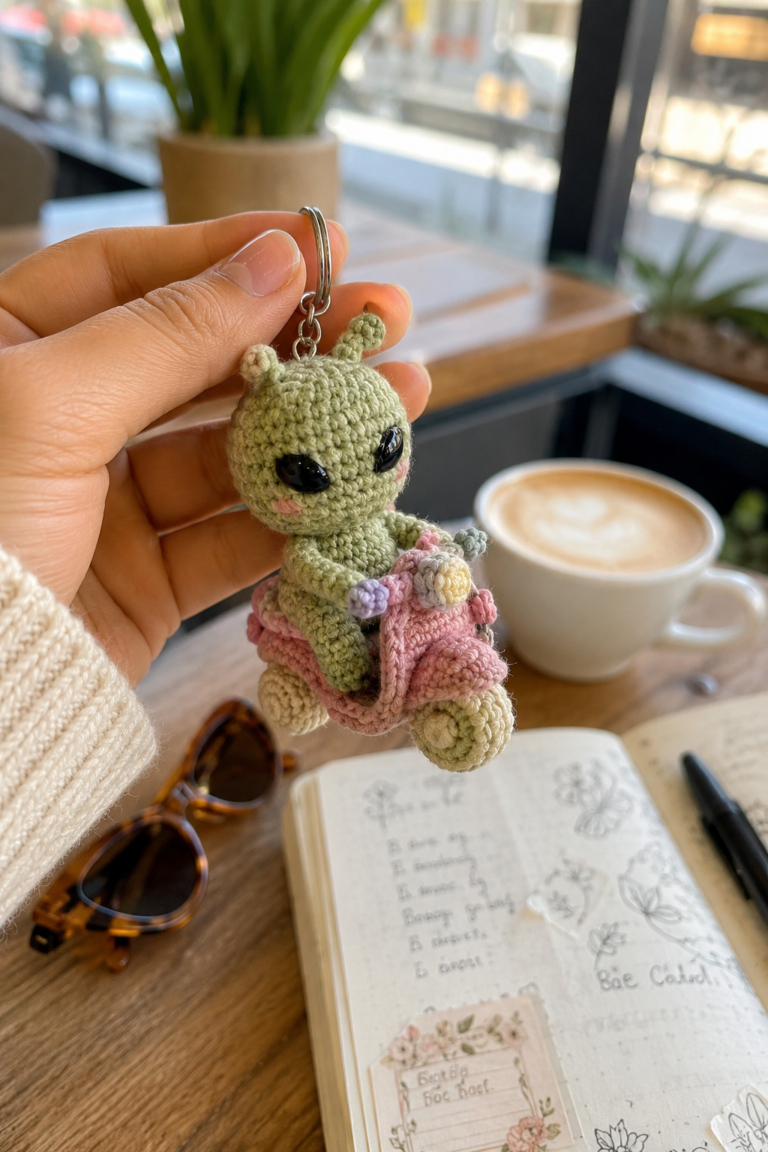 Kawaii Crochet Alien Scooter Keychain Pattern
