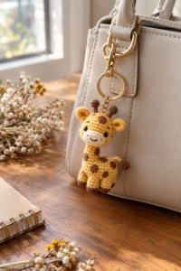 Mini Giraffe Crochet Keychain Handmade Gift Idea