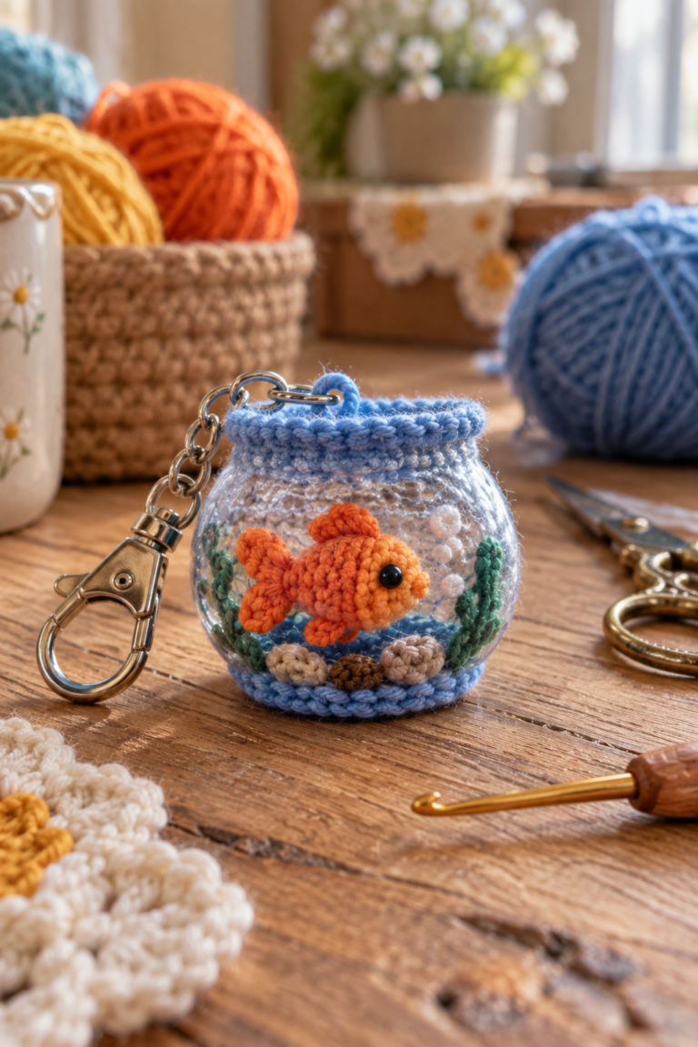 Mini Crochet Goldfish Bowl Keychain Free Pattern