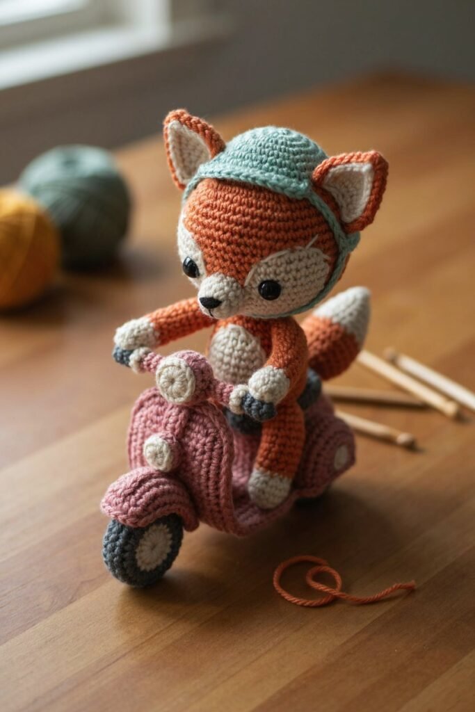 Cute Amigurumi Fox on Scooter Free Crochet Project